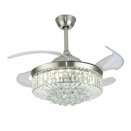 

42 Crystal Chandelier Ceiling Fan LED Light Fandelier 3 Color w/Remote