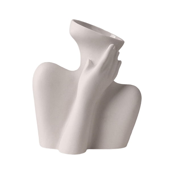 Jarrón de cerámica para flores, soporte para plantas, centro de mesa, accesorios para el hogar, oficina Cuello Caricia Blanco