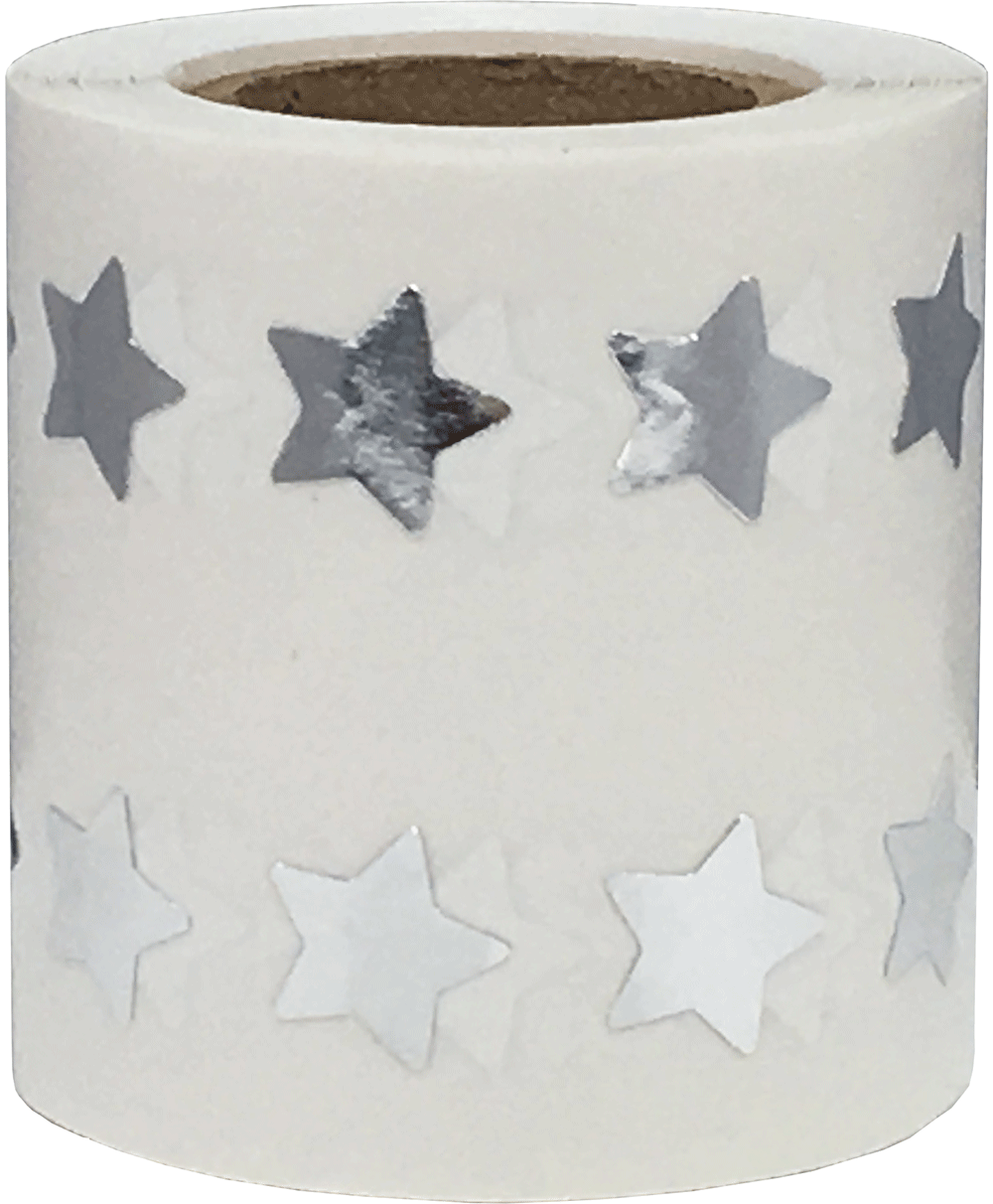 Metallic Silver Star Stickers, 1/2 Inch Wide, 1000 Labels on a