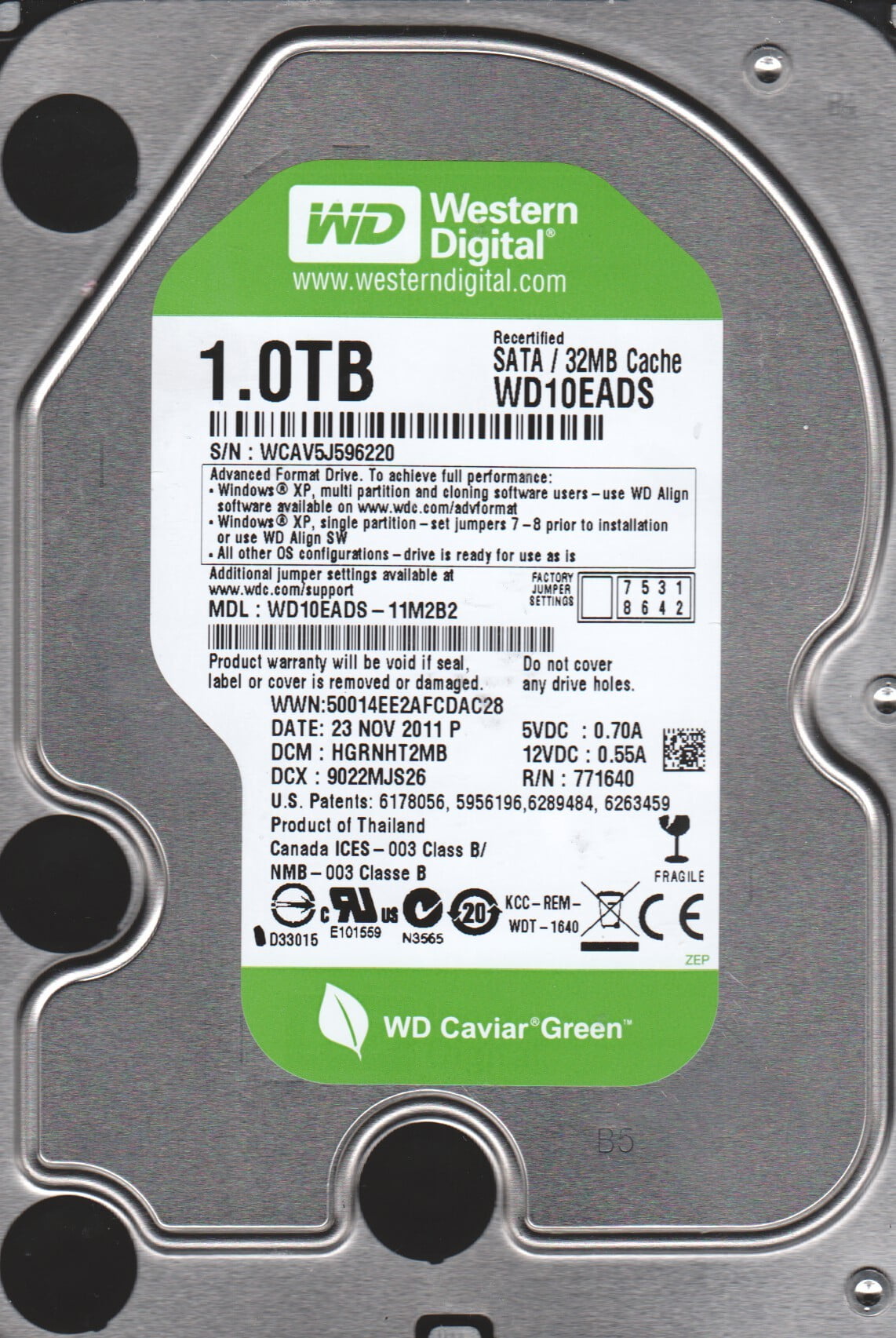 WD10EADS11M2B2, DCM HGRNHT2MB, Western Digital 1TB SATA 3.5 Hard Drive