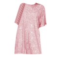 thumbnail image 3 of Women's Loose Fit Sequin Mini Dress, Crew Neck Front Deep V Back Sparkly Party Dress, Relaxed Fit Glitter Dress for Club Night Out Pink L, 3 of 4
