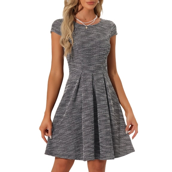 DARING DIVA Women's Tweed Cap Sleeve A Line Vintage Pleated Dresses XS Black Pink