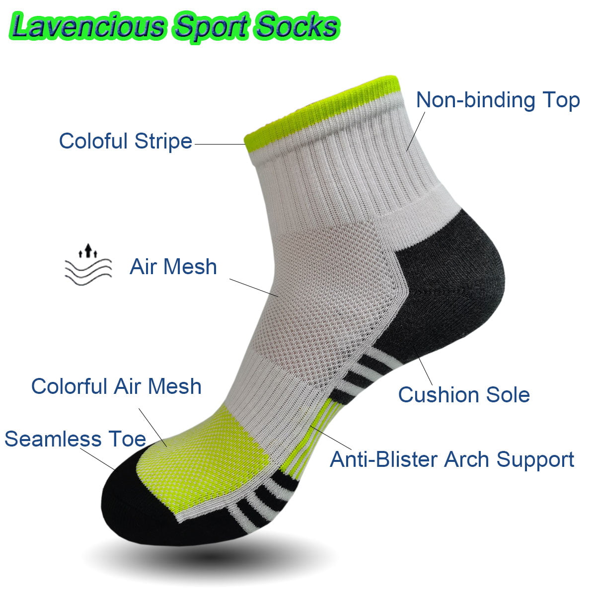 Lavencious Cushioned Low Cut Sport Ankle Athletic Socks for Men, 6 Pairs,  Fit Men Shoe Size 7-12(Multi-Color)