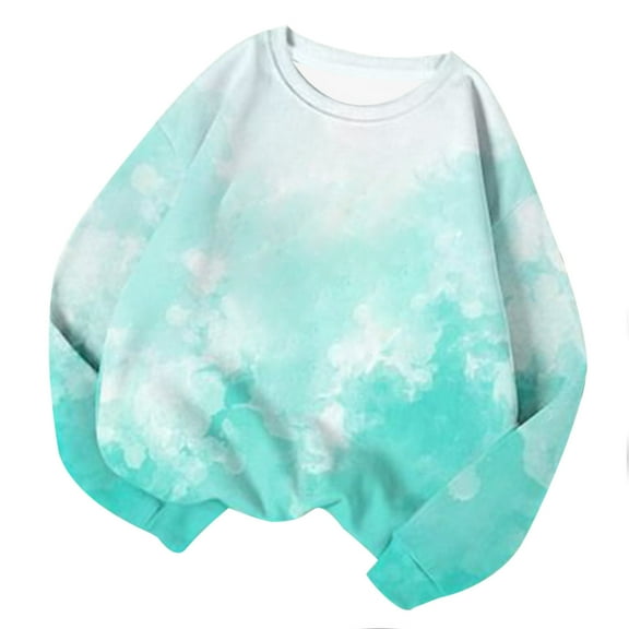 WREESH Womens Fashion Crewneck Sweatshirts Gradient Long Sleeve T-Shirt Top Large Wear Pullover Mint Green