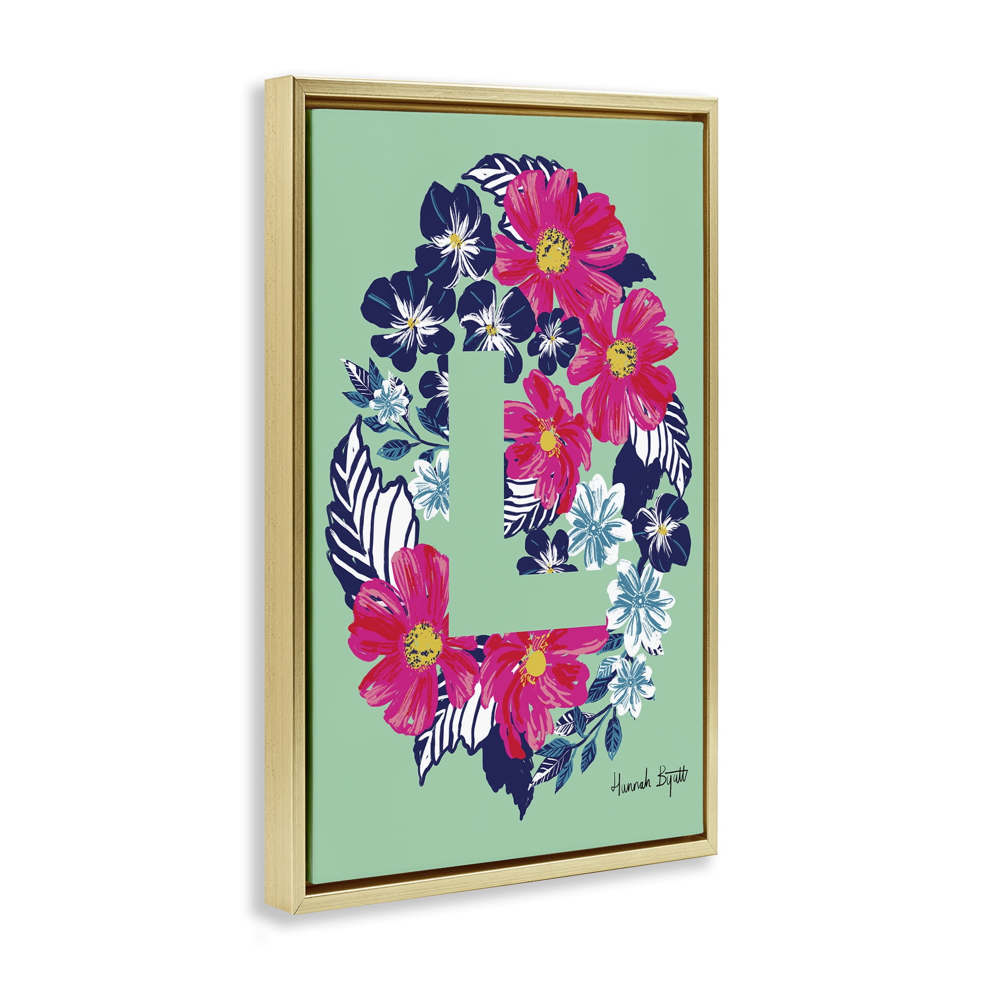 Stupell Industries Floral Bloom Letter L Botanical & Floral Painting Gold Floater Framed Art Print Wall Art, 21 x 31