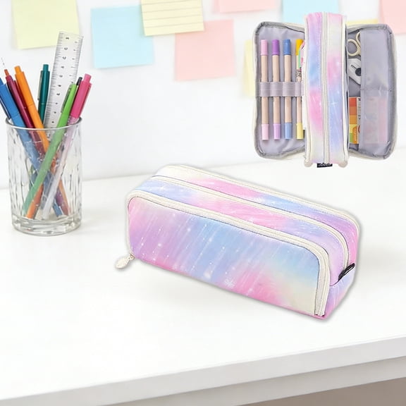 Nkmbld Large-Capacity Pencil Case Multi-Layer Zippered Pencil Pouch Portable Handheld Pencil Bag, Cute Stationery Organizer for Boys Girls, Pink