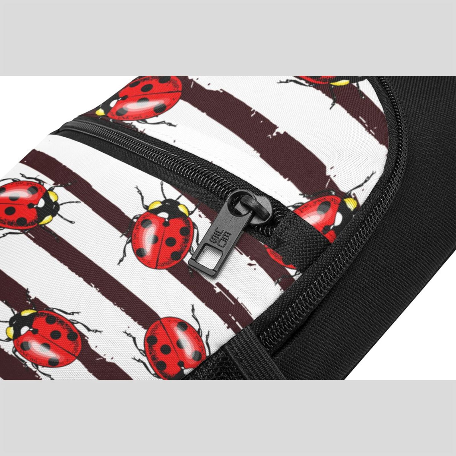 Xecao's Ladybugs on Black and White Striped1 Print Sling Bag: A Versatile Chest, Shoulder, and Crossbody Backpack for Casual Days Out, Perfect for Both Men and Women