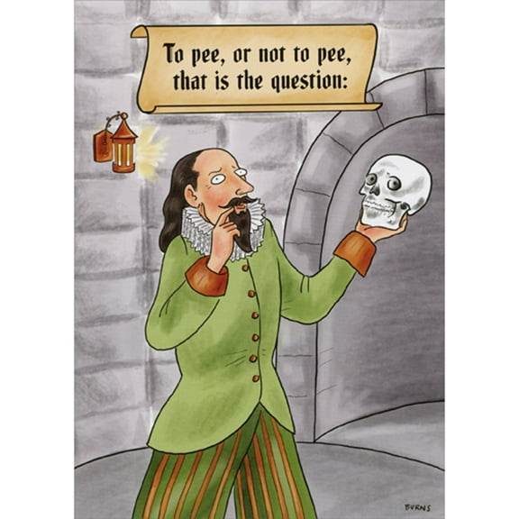 Oatmeal Studios Actor Holding Skull: To Pee or Not to Pee Funny / Humorous Birthday Card