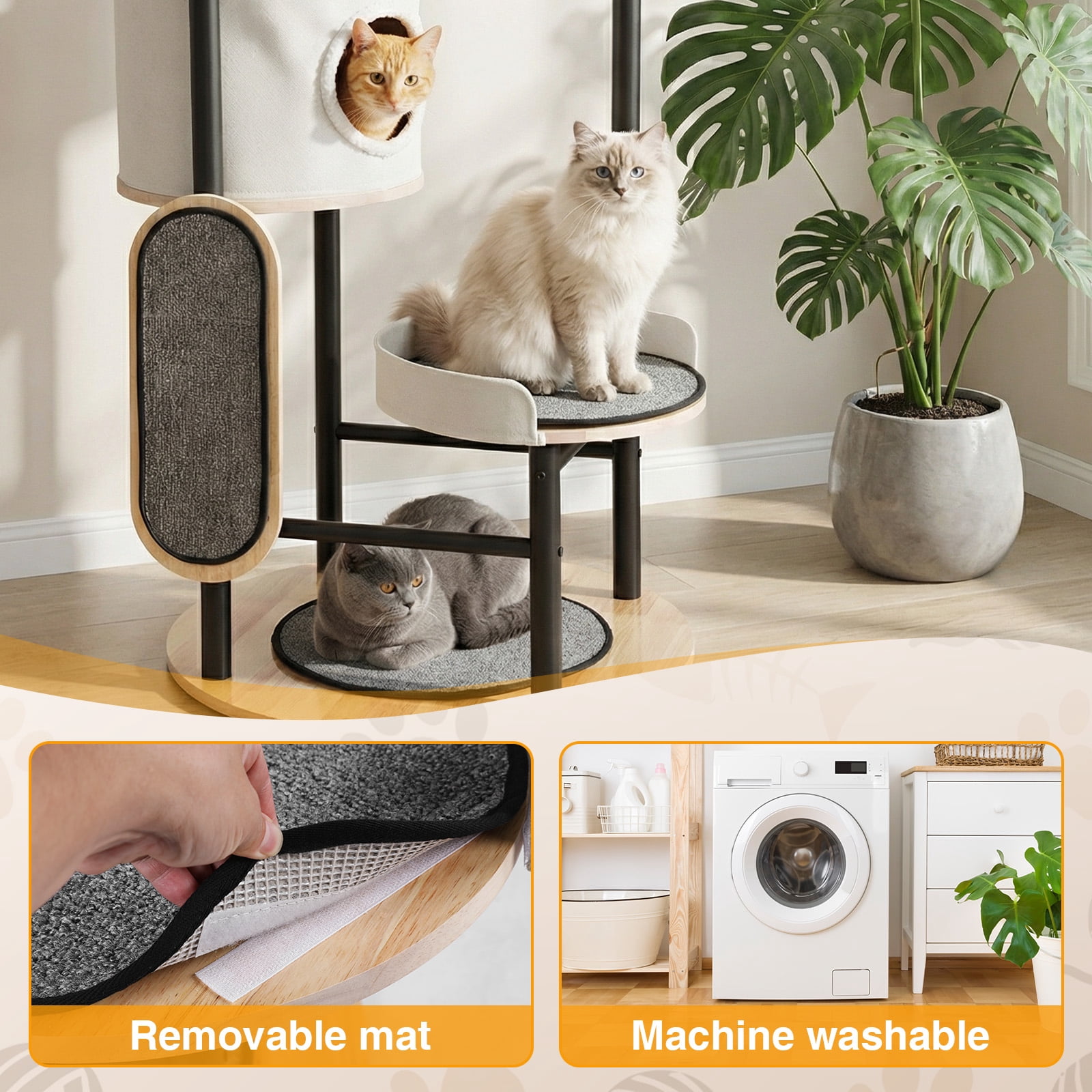 SHegdu Tall Cat Tree Multi-Level 66 inch Large Climbing Towers Pet Condos with Steel Frame Scratching Posts Platforms Pom Poms