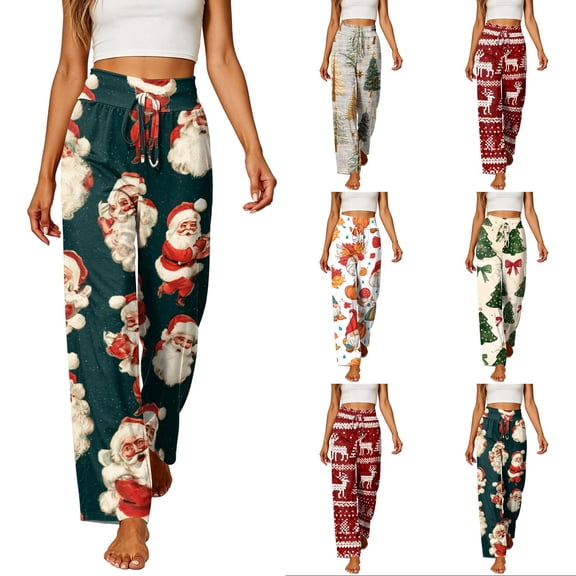 Lumtrix Christmas Pajama Women Cute Funny Xmas Graphic Pajama Casual Elastic Waist Pant Fall Pj Bottom Red 2XL