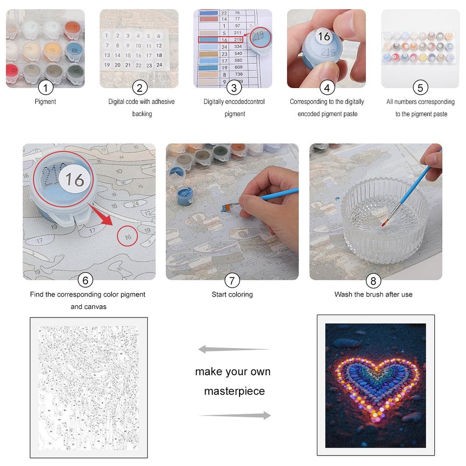 Paint By Numbers Kit for Adults Beginner - DIY Illuminated Heart Pebbles Art Canvas Painting Kits for Adults, Frameless Paint By Number for Adults for Home Wall Decor 16x20 Inch