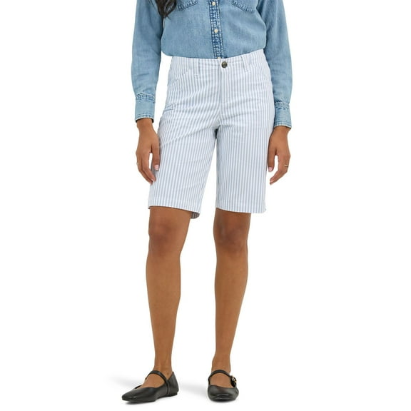 Women's Lee® Chino Bermuda Shorts Color: Shy Blue Stripe Size: 10