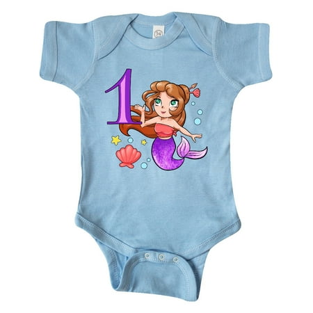 

Inktastic Mermaid First Birthday purple tail Gift Baby Boy or Baby Girl Bodysuit