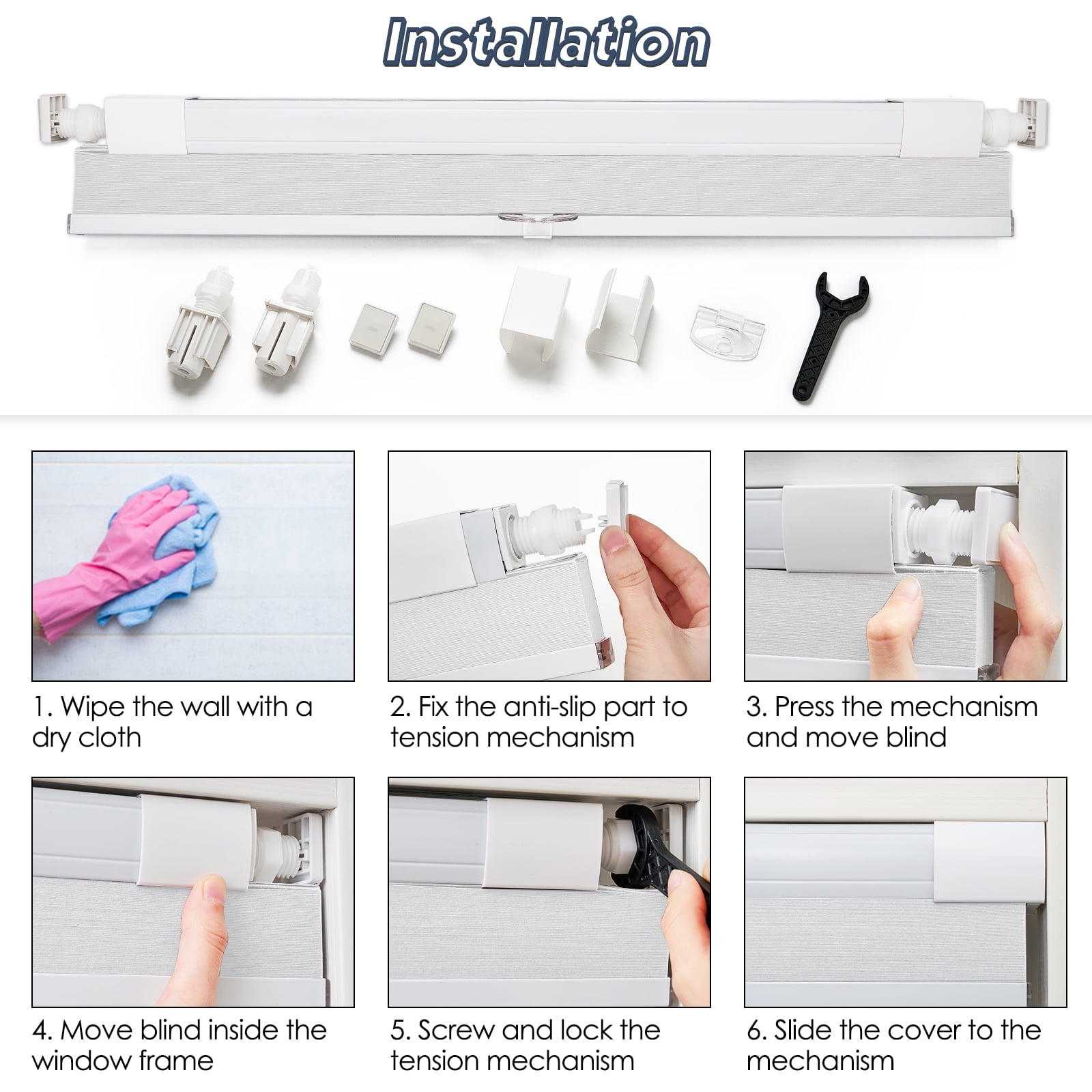 Keego No Tools Cordless Blind for Windows Blackout Cellular Window Shades Customed Honeycomb No Drilling Blinds for Home and Bedroom, White 20"W x 36"H