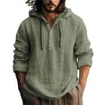 thumbnail image 2 of Men’s Hooded Long Sleeve Cotton Linen Shirt Solid Color Casual Spring Autumn Top, 2 of 7
