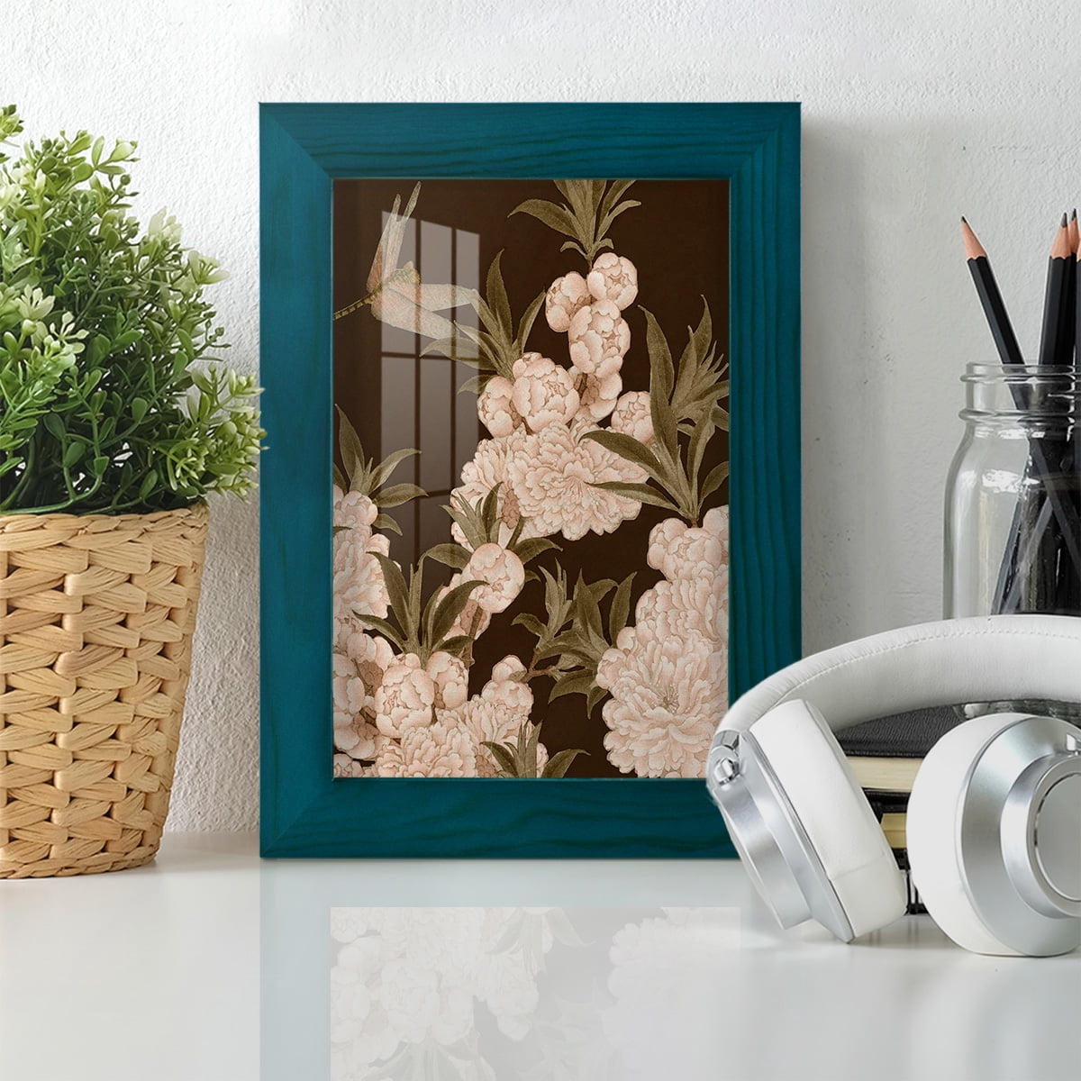 Asian Brocade III - Framed Print w/glass - Ocean Blue