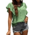 thumbnail image 2 of SAYOO Camisa suelta con botones en la parte delantera para mujer, blusas de trabajo de lunares suizos con cuello en V y mangas con volantes de verano SAYOO  Vida cotidiana, 2 of 5