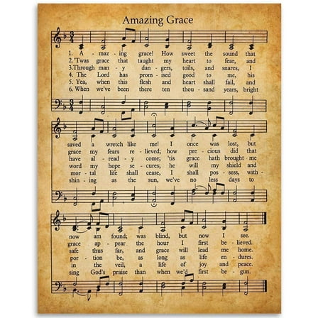 Amazing Grace Wall Art Poster - 11x14 Unframed Art Print - Great Inspirational Music Sheets Gift and Décor