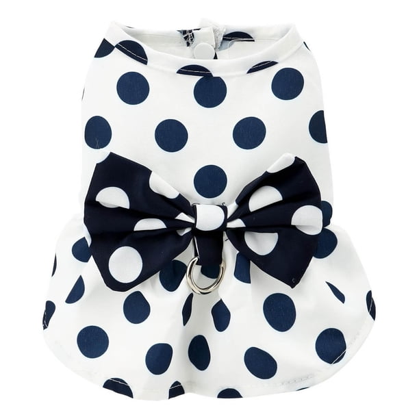 Disfraz de perro Retro Bow - Falda plisada de lunares con anilla en D, vestido ligero con botones, para perros/gatos pequeños