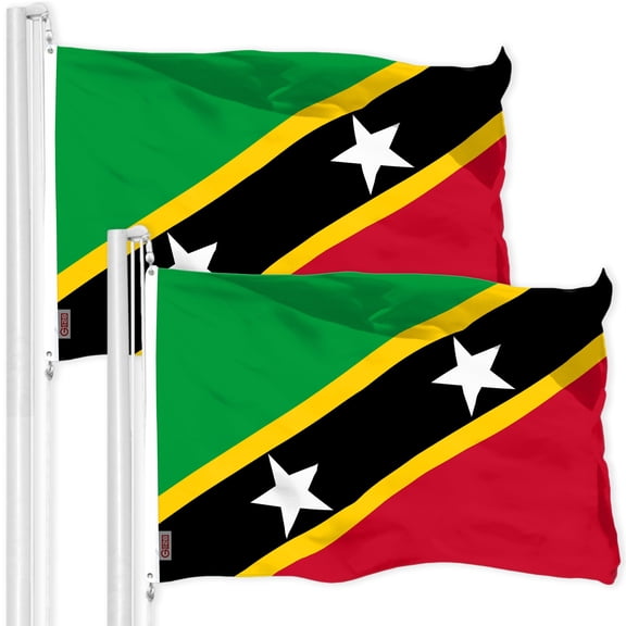 G128 2 Pack: Saint Kitts and Nevis Flag | 3x5 Ft | LiteWeave Pro Series Printed 150D Poly | Country Flag, Indoor/Outdoor, Vibrant Colors, Brass Grommets, Thicker and More Durable Than 100D 75D Poly