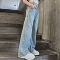 thumbnail image 5 of TOWED22 Girls Jeans Embroidery High Elastic Waist Denim Pants with Pockets Y2K Trendy Tween Streetwear,Blue,6-7 Y, 5 of 8