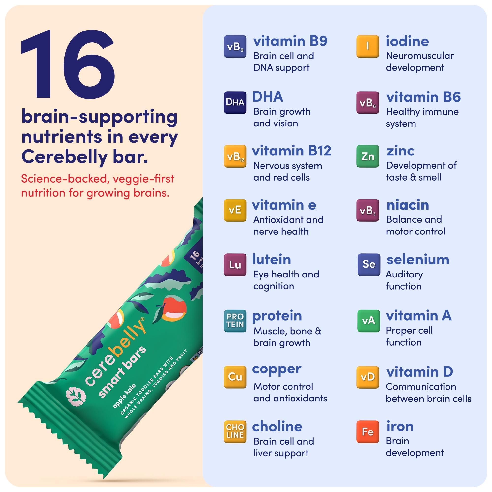 Cerebelly Organic Toddler Smart Bars Variety Pack, 40 Count