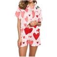 thumbnail image 2 of Feancey Womens Pjs Sets Cute Soft Short Sleeve Button Down Sleepwear with Shorts Matching Set Valentines Day Print Pajamas Two Piece Pink M, 2 of 5