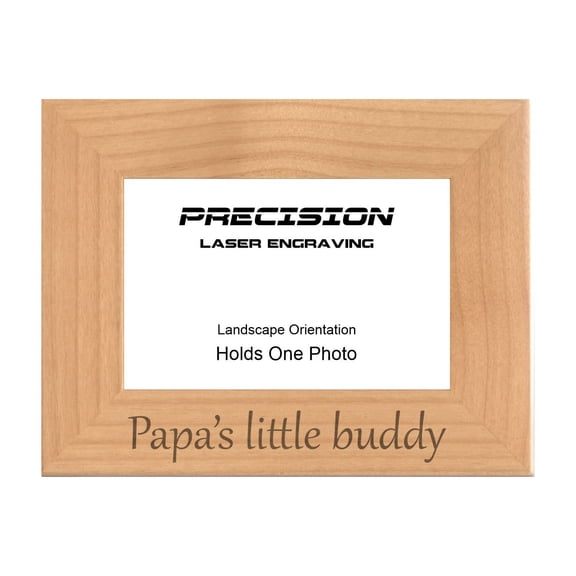 PrecisionNC Grandpa Gifts Papa's little buddy Grandchild Engraved Natural Wood Picture Frame 4x6 Landscape