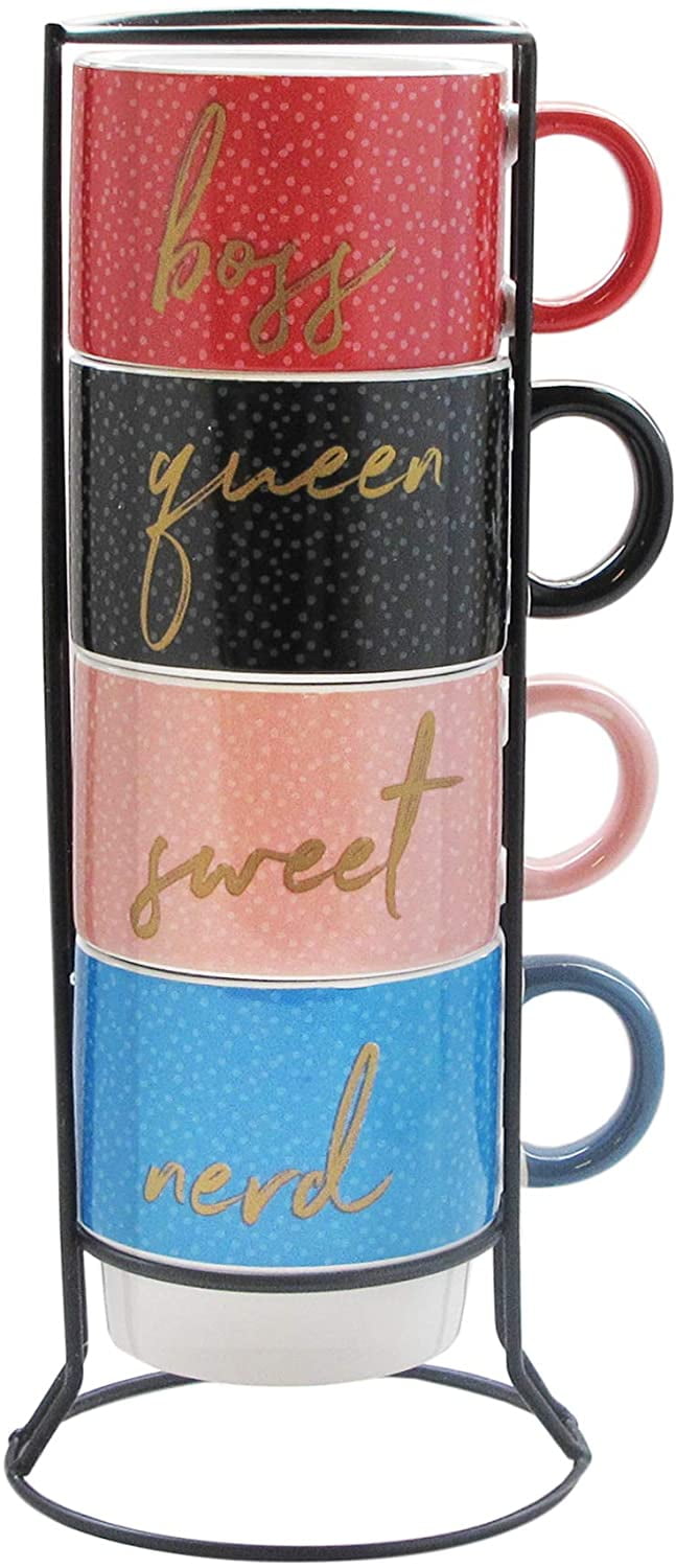 American Atelier's 14oz Set of 4 Coffee Mugs, with Rack Stackable