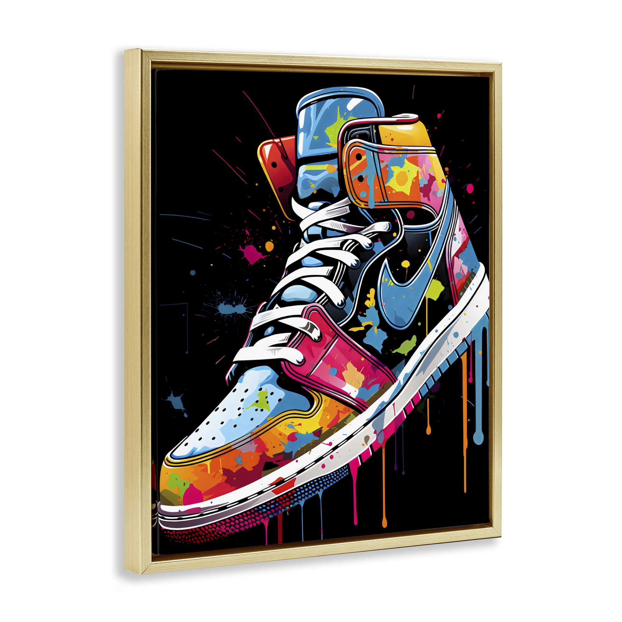 Stupell Industries Paint Drip High Top Sneakers Gold Framed Floater Canvas Wall Art, design by Creative Studio