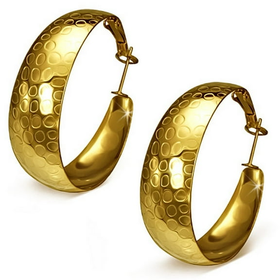 Stainless Steel Yellow Gold-Tone Large Hoop Classic Earrings