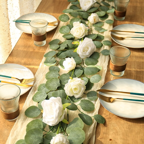 Dalrosia Artificial Eucalyptus Flower Garland with Fake Silk Rose Flower Vine Eucalyptus Leaves Greenery Garland for Wedding Arch Table Wall Backdrop Party Room Decor, 6.56FT