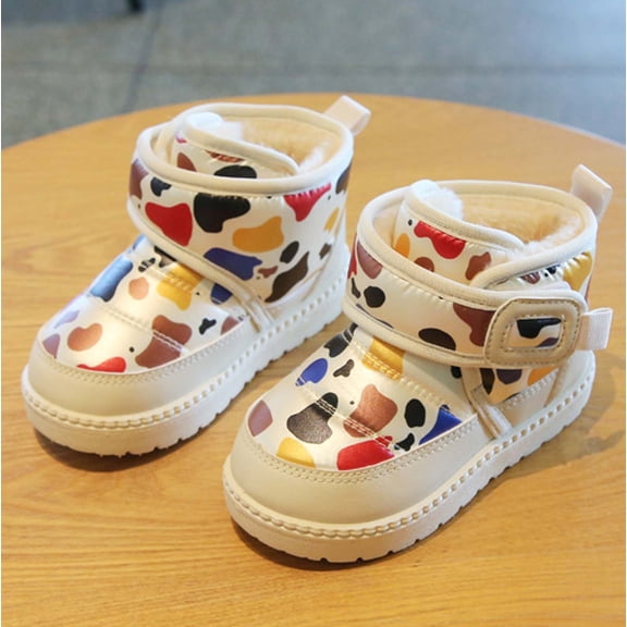 YMNXA Big Boys Girls Booties Non Slip Soft Sole Camouflage Print Plush Warm Thickened Comfortable Shoes For Daily Wear Beige 12-18 Months