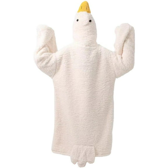 Jiibva Thicken Coral Fleece Hooded Robe Nightgown Funny Goose Blanket Hoodie Pajamas Cute Animal Onesie Couple Home Wear Halloween for Women Men