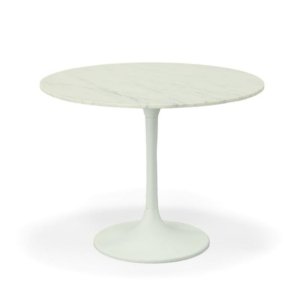 Enzo 40 Inch Round Marble Top Dining Table White Top with White Base