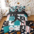 thumbnail image 3 of Erosebridal Teal Black Baseball Patchwork Twin Bedding Sets, Sport Bedding Comforter Set for Boys and Girls, Black Reversible 7 Pieces, 3 of 6