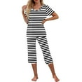 thumbnail image 3 of Viikei Travel-Friendly Sleepwear Set Wrinkle-Resistant Lounge,Women-neck Short Sleeved Pajamas and Pants Set Casual Pajamas with Pockets Black S, 3 of 7