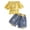 AB179 Yellow, variant on Tisuna 2 Pieces Modern Fit Clothing Set For Girls Plaid Print Short Sleeve Off The Shoulder Tops And Ripped Denim Shorts Set Fashion Cute Toddler Girls Summer Outfits Yellow Size 3-4 Years