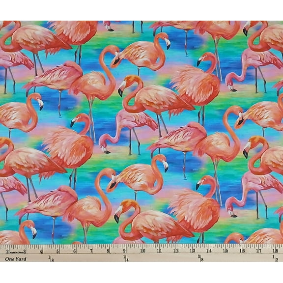 Cotton Fabulous Flamingos Vibrant Birds Cotton Fabric Print by the Yard D770.20