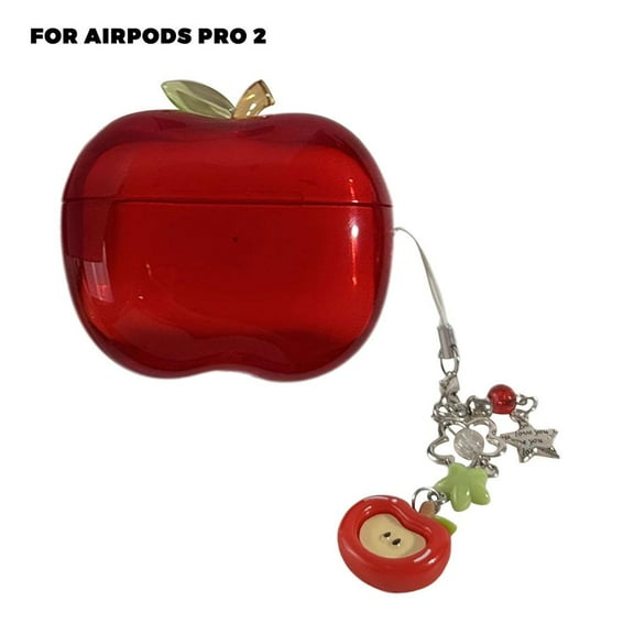 Apple-Shaped Case for AirPods Pro 2 Transparent TPU Shockproof Cover with Gift Pendant (Red)