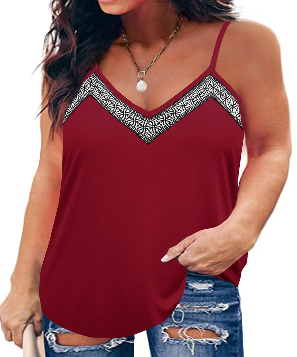 TIYOMI Plus Size Bohemian Tank Tops For Women Summer Wine Red Camisoles