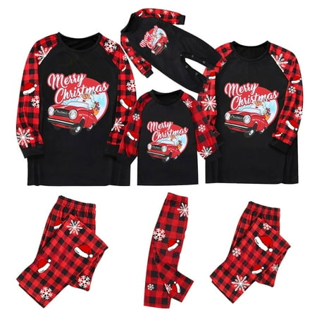 

B91xZ Christmas Pajamas For Family Family Christmas Pajamas Matching Sets Cute Printed Top + Plaid Pants Sleepwear Holiday PJs for Women/Men/Kids/Couples Black-c XL