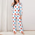 thumbnail image 2 of Fuzoiu Red Blue Polka Dots Print Women's Long-Sleeved Pajama,Lounge Button Down Nightwear,Womens Notch Collar Pajama Set-X-Large, 2 of 7