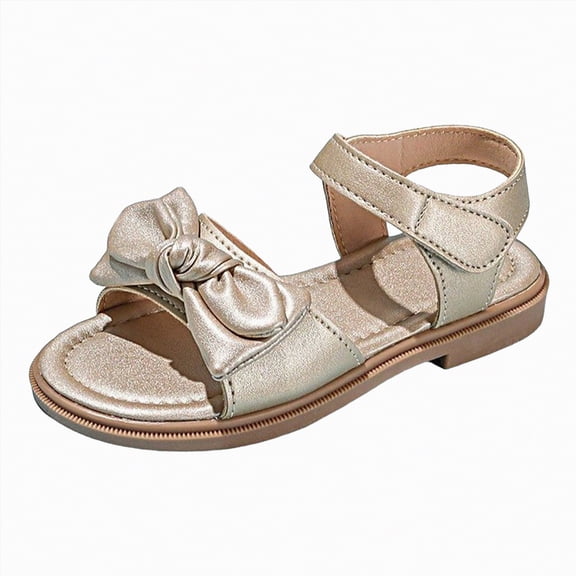 kpoplk Girls Open Toe Princess Flat Sandals Rhinestone Summer Dress Shoes(Gold,1.5)