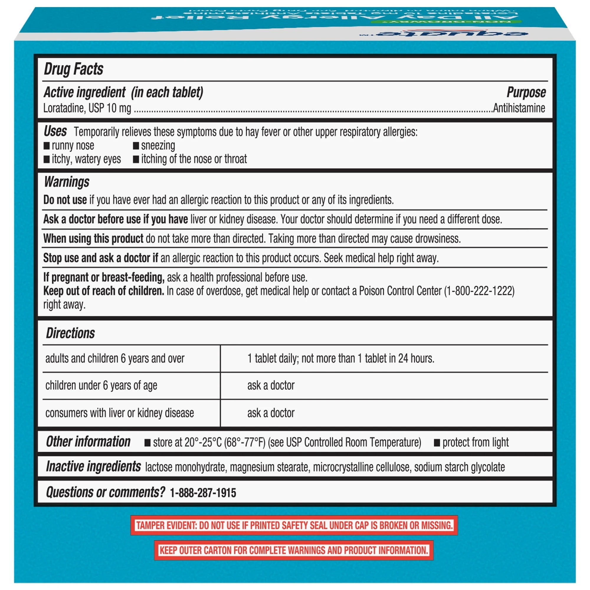 (6 pack) Equate Non-Drowsy All Day Allergy Relief Loratadine 10 mg Tablets Antihistamine, 120 Count (2x60 Count), Compare to ClaritinÂ® 24 Hour Active Ingredient