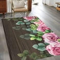 thumbnail image 2 of Spring Pink Roses Area Rugs 2.7'x5', Washable Small Throw Rugs for Kitchen Bedroom, Pastoral Eucalyptus Leaves Brown Wooden Indoor Outdoor Rug Non-Slip Low Pile Carpet Runner Reversible Floor Mats, 2 of 8
