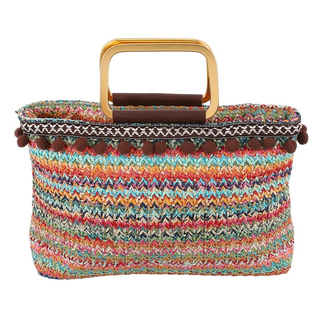 Artistic Woven Handbag for Outing with Generous Capacity and Lightweight Design Multi Straw