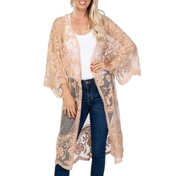 Bsubseach Paréo de Maillot de Bain pour Femme, Kimono Cardigan en Dentelle à Mailles, Ouvert à l'Avant, Couvre-Maillot de Plage, Maillot de Bain