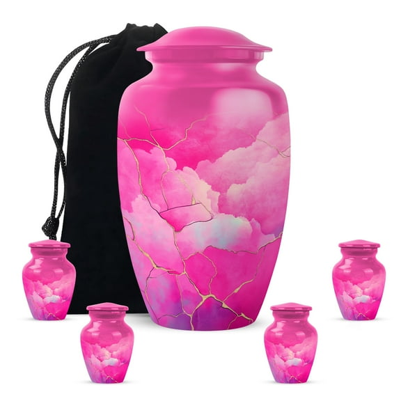 Pink Keepsake Cremation Urn For Human Ashes Adult Men, 1 Large Decorative Urns For Human Ashes Adult Female, Small Urns For Man And Woman Set Of 4, Blue Urn For Female 10&3 Inch