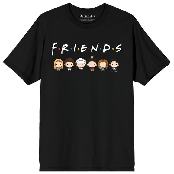 Friends TV Kawaii Cast Adult Black Crew Neck Short Sleeve T-shirt-Small